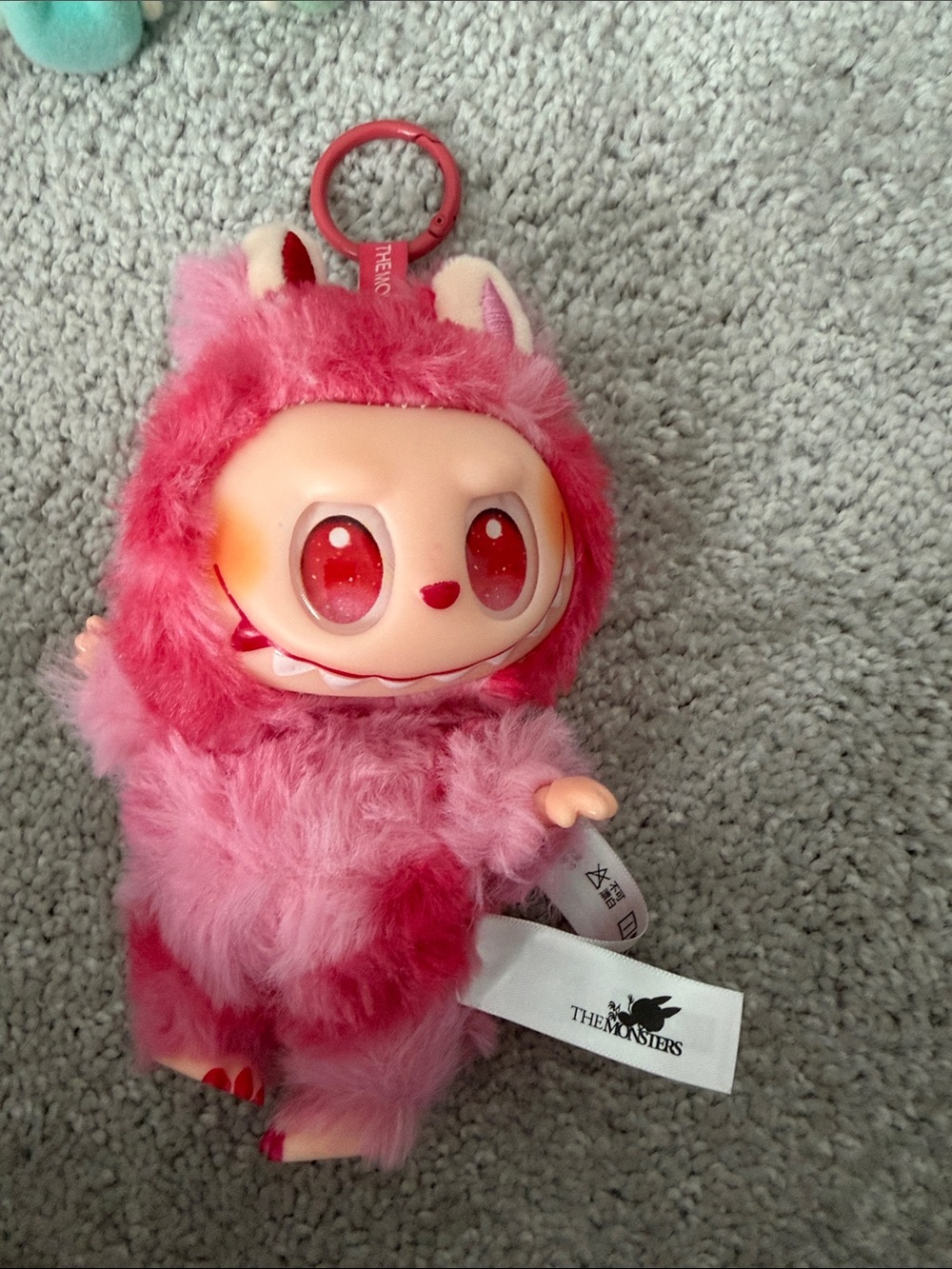 La BuBu Pink Fuzzy Monster Keychain Plush